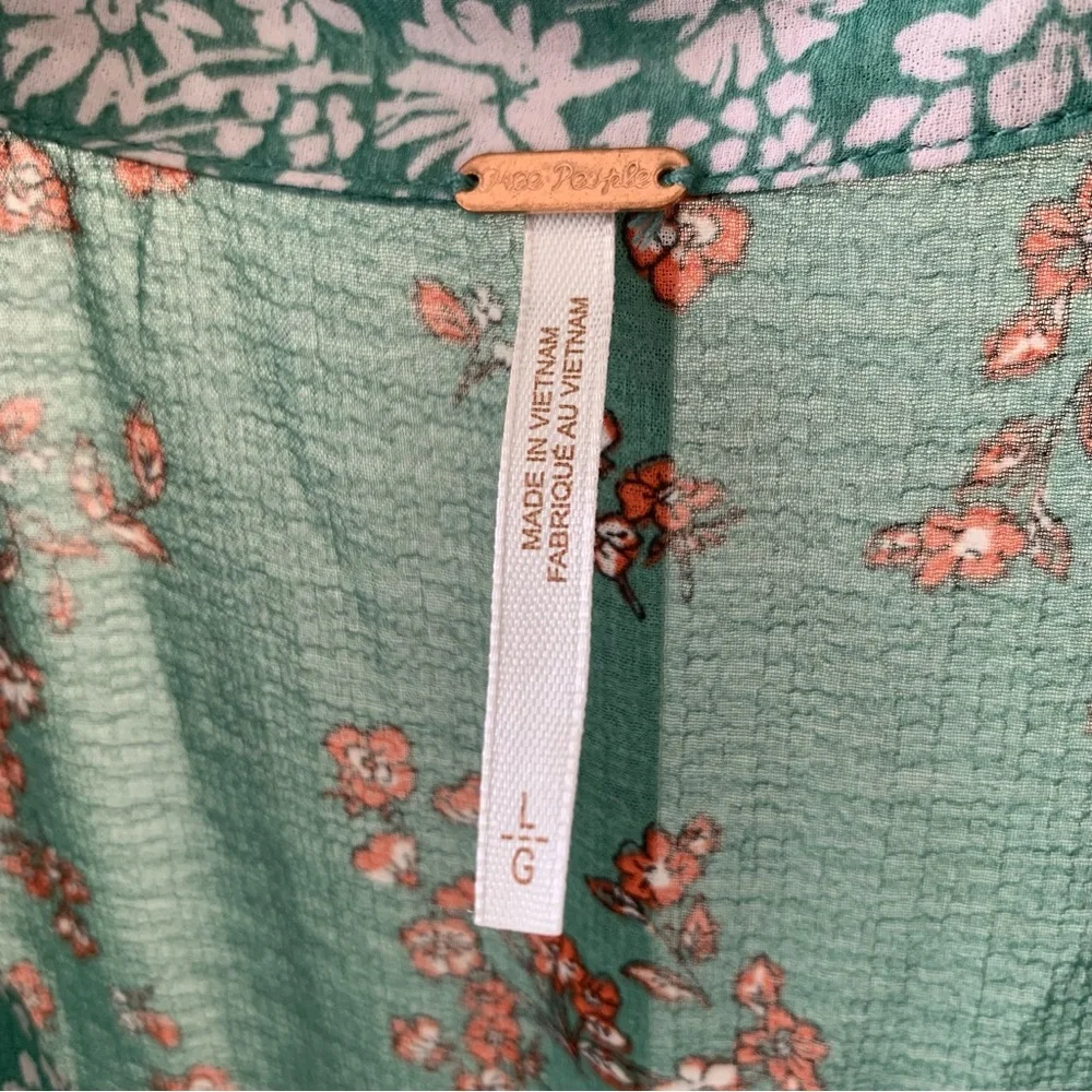 Free People Serena Printed Blouse Emerald Combo Size L